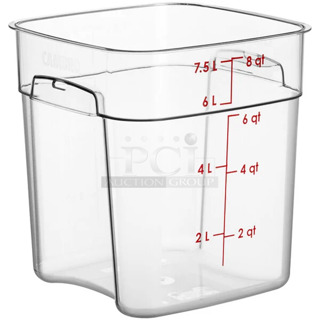 Lot of 12 BRAND NEW SCRATCH AND DENT! Items Including Cambro 8SFSPROCW135 CamSquares® FreshPro 8 Qt. Clear Square Polycarbonate Food Storage Container and Cambro 2SFSPROCW135 CamSquares® FreshPro 2 Qt. Clear Square Polycarbonate Food Storage Container, Cambro 12SF8CW135 CamSquares® Classic 12 Qt. Clear Square Polycarbonate Food Storage Container