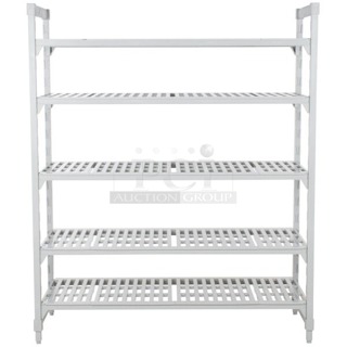 BRAND NEW SCRATCH & DENT! Cambro CPU184872V5480 Camshelving® Premium Shelving Unit with 5 Vented Shelves 18" x 48" x 72", Speckled Gray. Packaging is damaged.