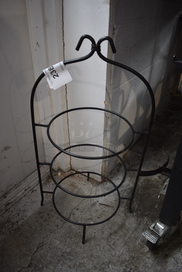 Black Metal 3 Tier Plate Stand. 13x11x23. 9" Holes.