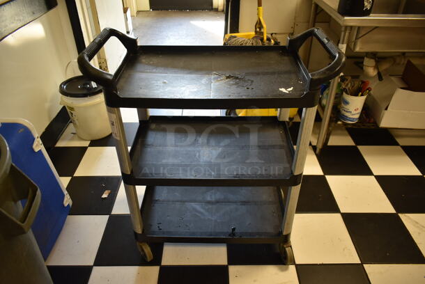 Black Poly 3 Tier Cart w/ Handles on Commercial Casters. (kitchen)