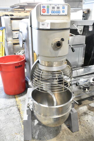 Globe SP62P Metal Commercial Floor Style 60 Quart Planetary Dough Mixer w/ Mixing Bowl, Bowl Guard and Dough Hook Attachment. 220 Volts, 1 Phase.