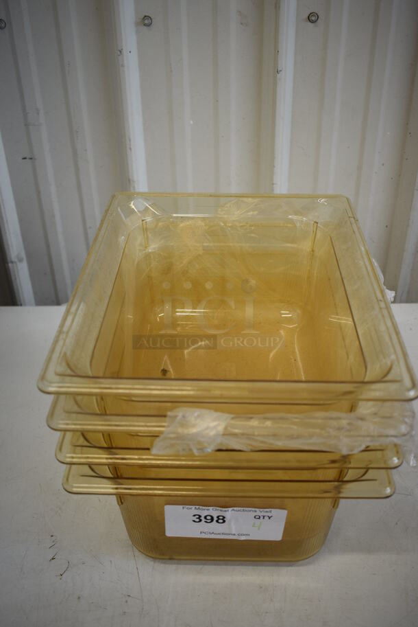 ALL ONE MONEY! Lot of 4 BRAND NEW! Vollrath Amber Colored Poly 1/2 Size Drop In Bins. 1/2x6