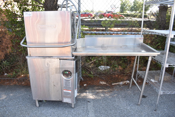 Hobart Stainless Steel Commercial Straight Pass Through Dishwasher w/ Right Side Clean Side Dishwasher Table. 208-240 Volts, 3 Phase. 