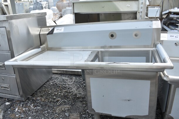 BRAND NEW SCRATCH AND DENT! Stainless Steel Single Bay Sink w/ Left Side Drain Board. No Legs. 