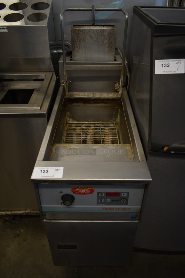 Pitco Frialator PG14D-CHHLM Pasta Perfect Stainless Steel Commercial Natural Gas Powered Floor Style Pasta Cooker on Commercial Casters. 77,500 BTU.