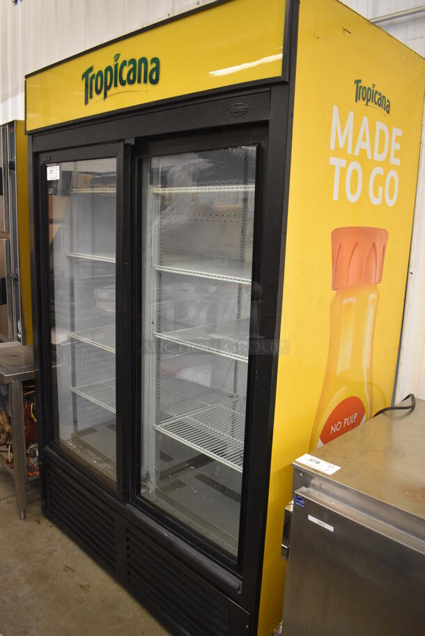 QBD CD45S Metal Commercial 2 Door Reach In Cooler Merchandiser w/ Poly Coated Racks. 115 Volts, 1 Phase. 52x29x79. Tested and Working!