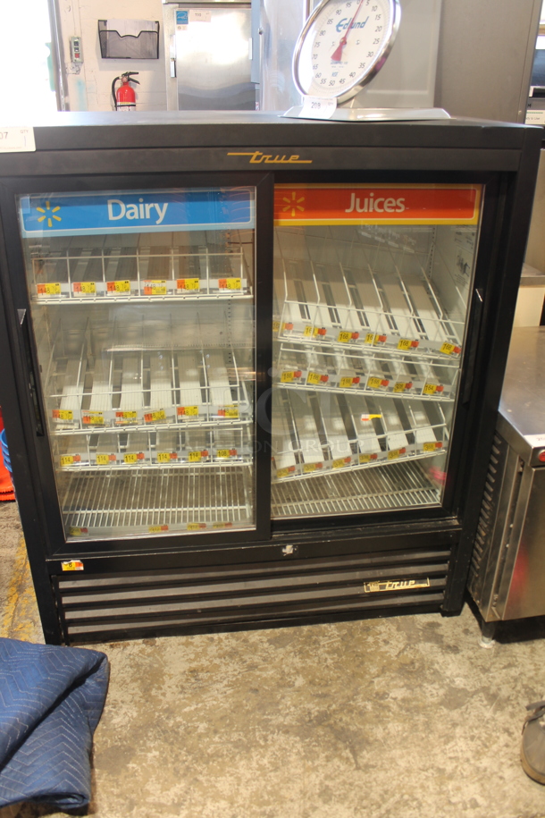 2016 True GDM-41SL-54-LD Metal Commercial 2 Door Reach In Cooler Merchandiser w/ Poly Coated Racks and Drink Sliders. 115 Volts, 1 Phase. Tested and Working!