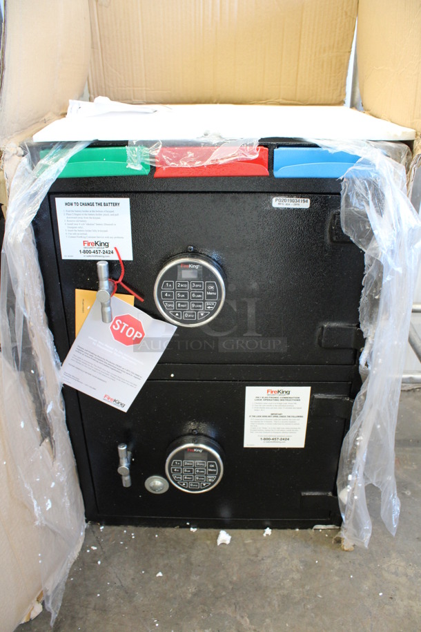 BRAND NEW IN BOX! FireKing Specialists Black Metal 2 Compartment Safe. 20x16.5x28.5