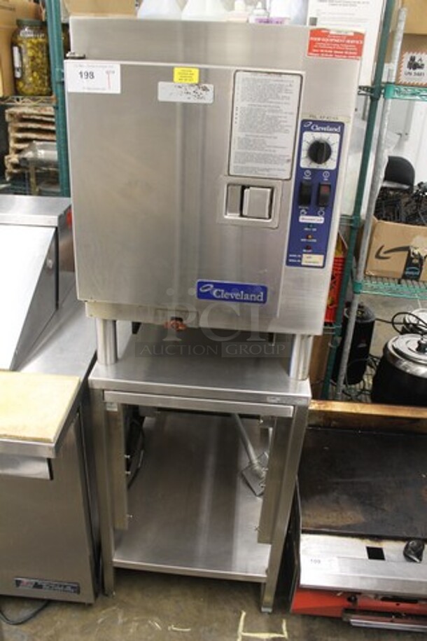 Cleveland SteamCub Stainless Steel Commercial Electric Powered Single Deck Steam Cabinet on Equipment Stand. 208 Volts, 3 Phase. 