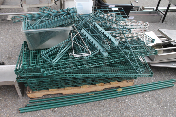 ALL ONE MONEY! Lot of Various Green Finish Wire Shelves and Pieces