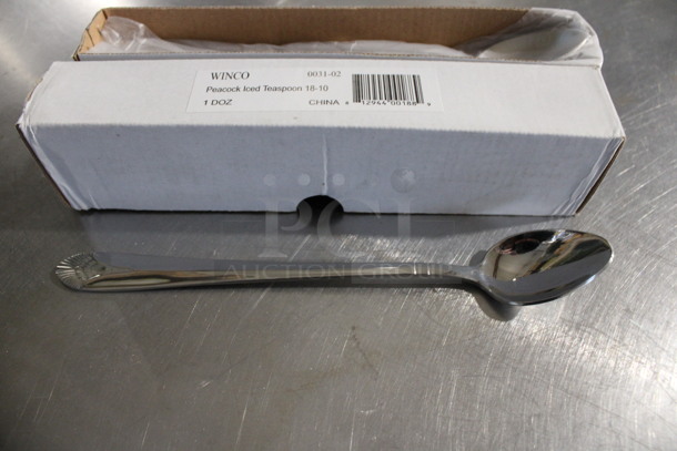 24 BRAND NEW IN BOX! Winco 0031-02 Metal Peacock Iced Teaspoons. 7.75". 24 Times Your Bid!