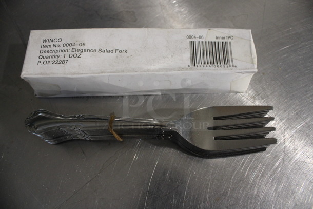 24 BRAND NEW IN BOX! Winco 0004-06 Metal Elegance Salad Forks. 6.5". 24 Times Your Bid!