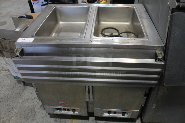 Hot Food Boxes CW2 Stainless Steel Commercial 2 Well Steam Table w/ 2 Door Holding Cabinet on Commercial Casters. 115 Volts, 1 Phase. Tested and Powers On But Does Not Get Warm