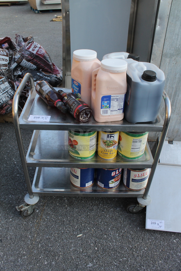 Stainless Steel Commercial 3 Tier Cart w/ Contents on Commercial Casters.
