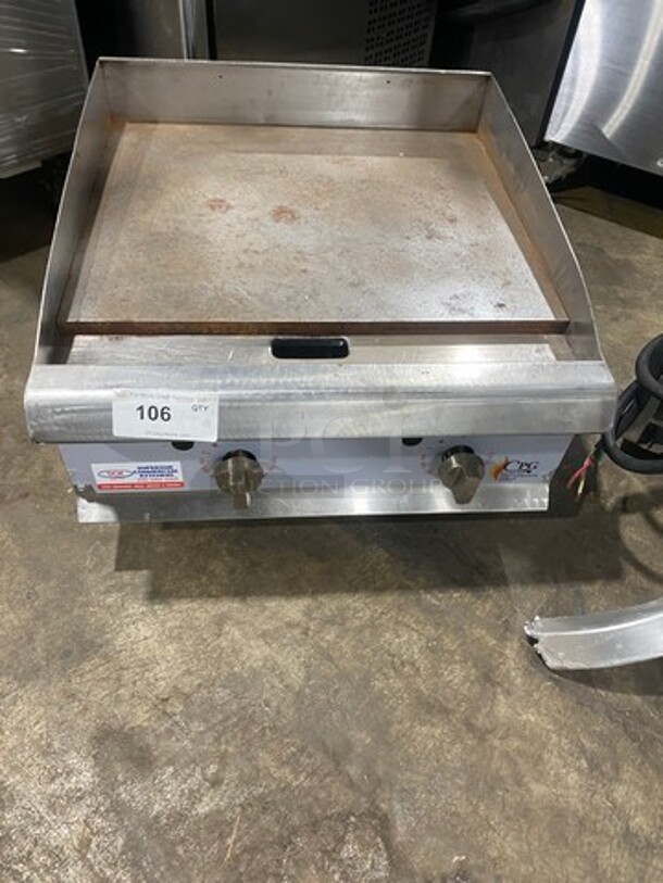 CPG Commercial Countertop Natural Gas Powered Flat Top Griddle! With Back And Side Splashes! All Stainless Steel! On Small Legs!