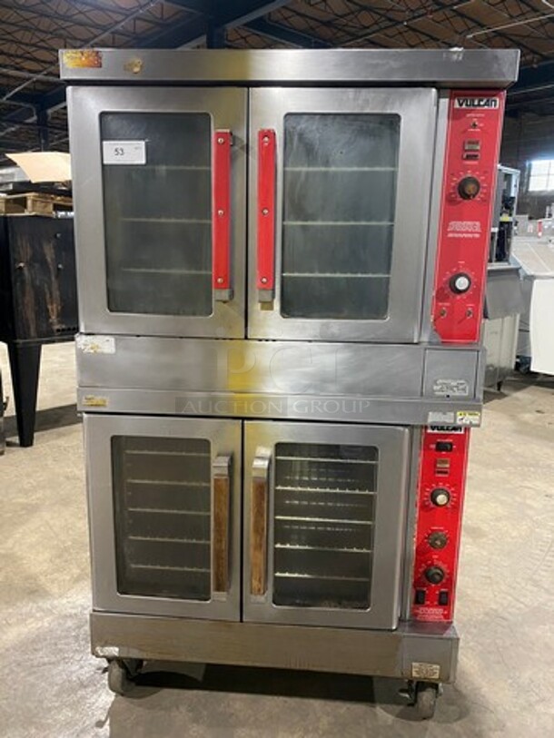 Vulcan Commercial Natural Gas Powered Double Deck Convection Oven! With View Through Door! Metal Oven Racks! All Stainless Steel! On Casters! 2x Your Bid Makes One Unit! Model: VC4GD10 SN: 481561138