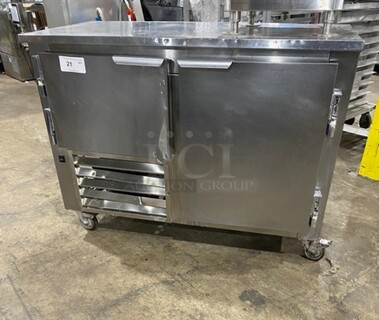 NICE! Leader Commercial Refrigerated 2 Door Lowboy/Worktop Cooler! All stainless Steel! With Metal Rack! On Casters! 115V 1 Phase! Model: LB48 S/C SN: PY08M0308!