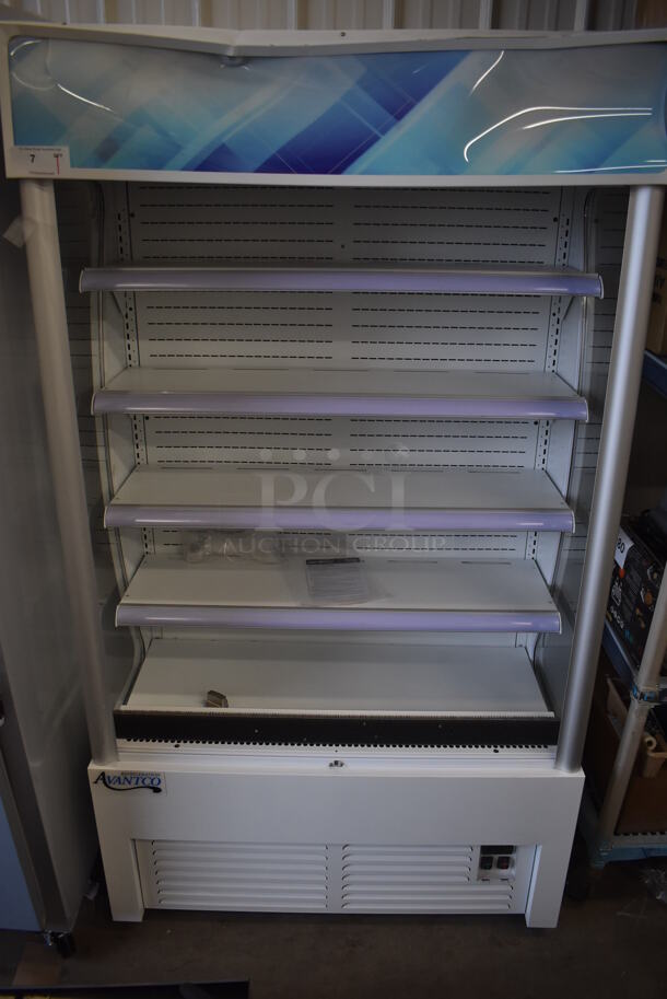 BRAND NEW SCRATCH AND DENT! Avantco WVAC-46HC 46" White Refrigerated Air Curtain Open Grab N Go Merchandiser. Left Side Glass Pane Is Missing. 45.5x25x80. Tested and Working!