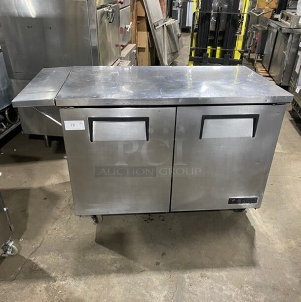 True Commercial 2 Door Lowboy/Worktop Cooler! With Poly Coated Racks! All Stainless Steel! On Casters! Model: TUC48 SN: 8455981 115V 1PH