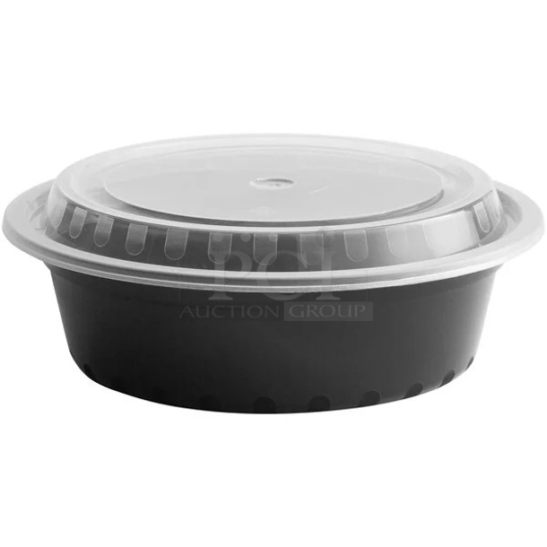 4 BRAND NEW! Choice 129MCR32B 32 oz. Black Round Microwavable Heavy Weight Container with Lid 7 1/4" - 150/Case. 4 Times Your Bid!