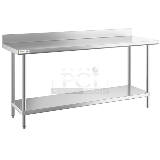 BRAND NEW SCRATCH AND DENT! Regency 600TSB2472S 24" x 72" 16-Gauge Stainless Steel Commercial Work Table with 4" Backsplash and Undershelf