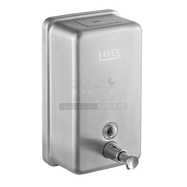 3 BRAND NEW SCRATCH AND DENT! Lavex 712LSD40V 40 fl. oz. (1200 mL) Stainless Steel Surface Mounted Vertical Liquid Soap Dispenser. 3 Times Your Bid! 