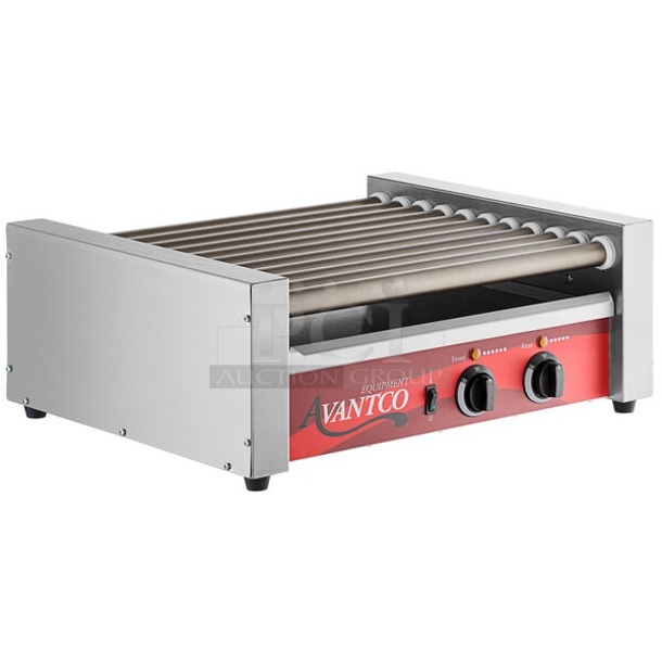 BRAND NEW SCRATCH AND DENT! Avantco 177RG1830NS Stainless Steel Electric 30 Hot Dog Roller Grill with 11 Non-Stick Rollers. 120 Volts, 1 Phase. Tested and Working!