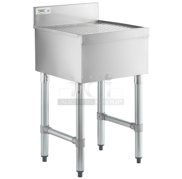 BRAND NEW SCRATCH AND DENT! Regency 600DBU1818 Stainless Steel Commercial Underbar Drainboard - 18" x 18". No Legs. 