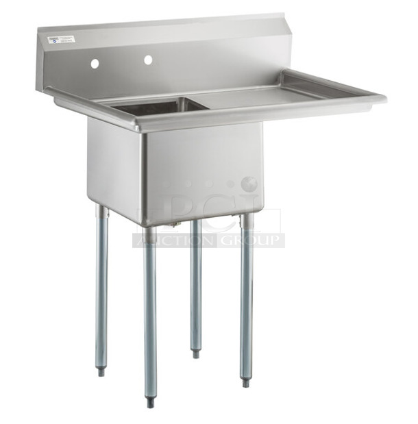 BRAND NEW SCRATCH AND DENT! Steelton 522CS11818R 38 3/4" 18-Gauge Stainless Steel One Compartment Commercial Sink with Right Drainboard - 18" x 18" x 12" Bowl. No Legs. 