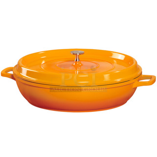 2 Boxes of 6 BRAND NEW! GET CA-008-O/BK 4.5 Qt. Orange Enamel Coated Cast Aluminum Brazier / Paella Dish with Lid. 2 Times Your Bid! 