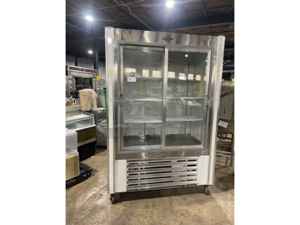 Universal Coolers Commercial 2 Door Refrigerator Merchandiser! With Sliding View Through Doors! With Poly Coated Racks! On Casters!