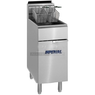 Imperial Range IFS-50NG Natural Gas 50 lb. Tube Fired Fryer - 140,000 BTU. Unit appears to have been used. S/N: 05215924