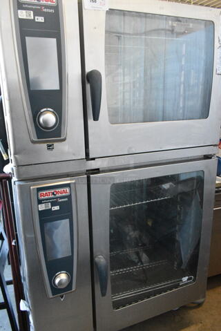 2 Rational 5 Senses Stainless Steel Commercial Combitherm Self Cooking Center Convection Ovens on Commercial Casters. Top Model: SCC WE 62. Bottom Model: SCC WE 102. 480 Volts, 3 Phase. 2 Times Your Bid!