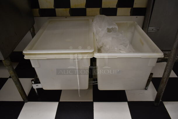 Chrome Finish Wire Dunnage Rack w/ 2 White Poly Bins. (kitchen)