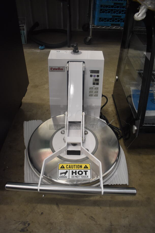 BRAND NEW SCRATCH AND DENT! Estella DPC18P 18" Manual Clamshell Pizza Dough Press - 120V, 1200W 1 Phase. Tested and Working!