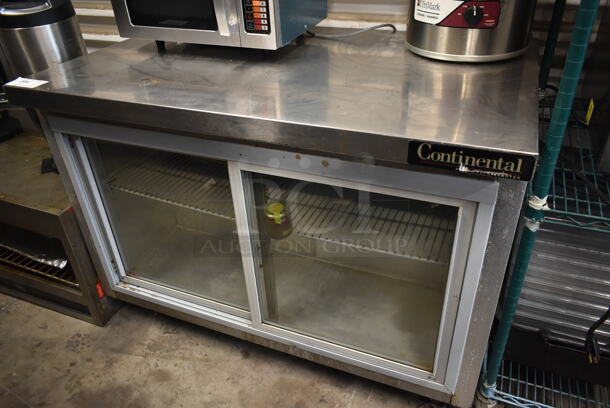 Continental Stainless Steel Commercial 2 Door Cooler Merchandiser on Commercial Casters. 115 Volts, 1 Phase. Tested and Working!
