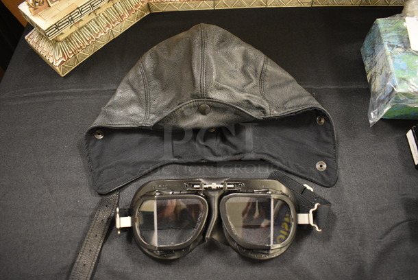 AMAZING! Vintage Leather Aviator Hat and Goggles