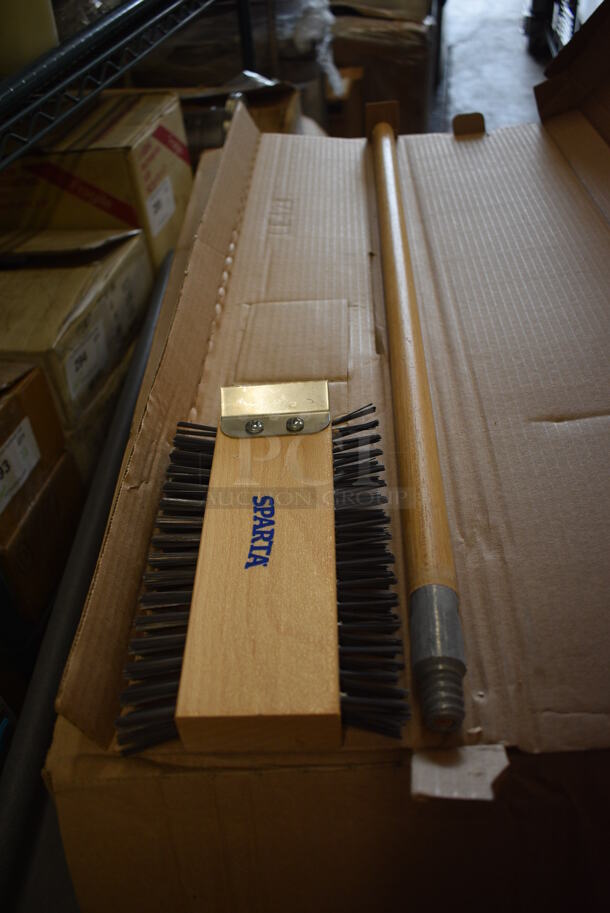 6 BRAND NEW IN BOX! Carlisle Sparta Wooden Cleaning Brushes. 8x5x30. 6 Times Your Bid!