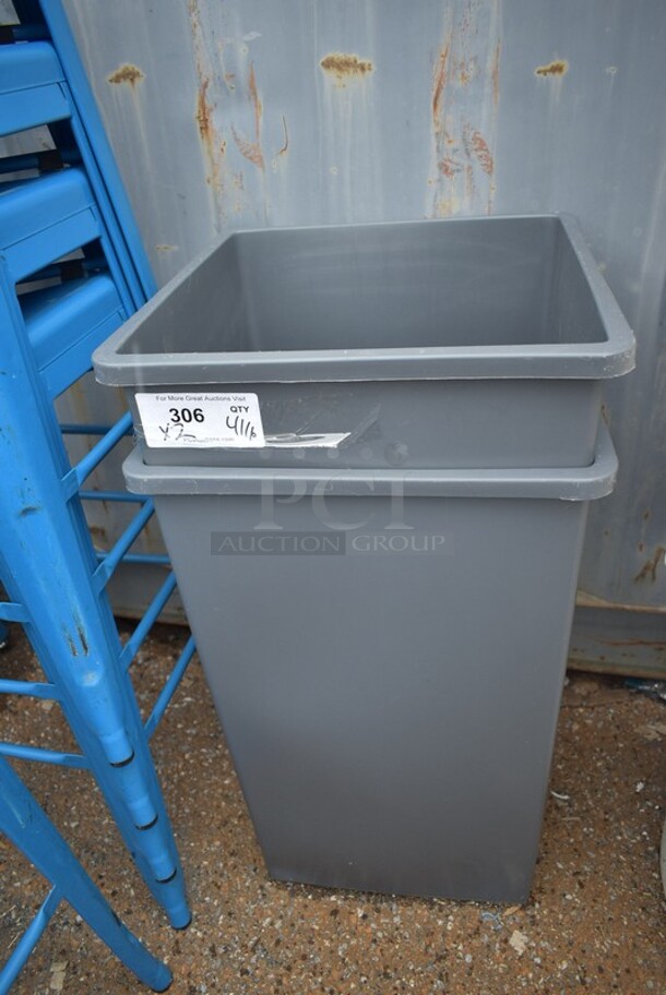2 Gray Poly Trash Cans. 2 Times Your Bid!