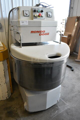 Rondo Doge 160 FBF/S Metal Commercial Floor Style Spiral Dough Mixer w/ Stainless Steel Mixing Bowl and Dough Hook Attachment on Commercial Casters. 208 Volts, 3 Phase. 