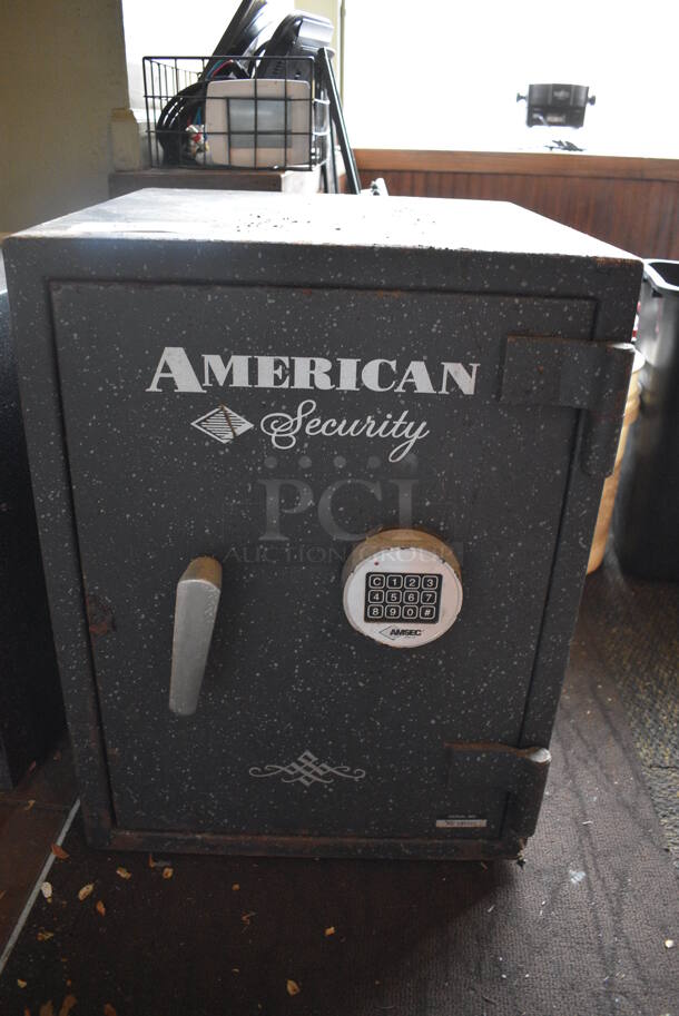 American Security Gray Metal Single Compartment Safe. Does Not Come w/ Combination. 18x20x25. BUYER MUST REMOVE. (Susquehanna Ale House)