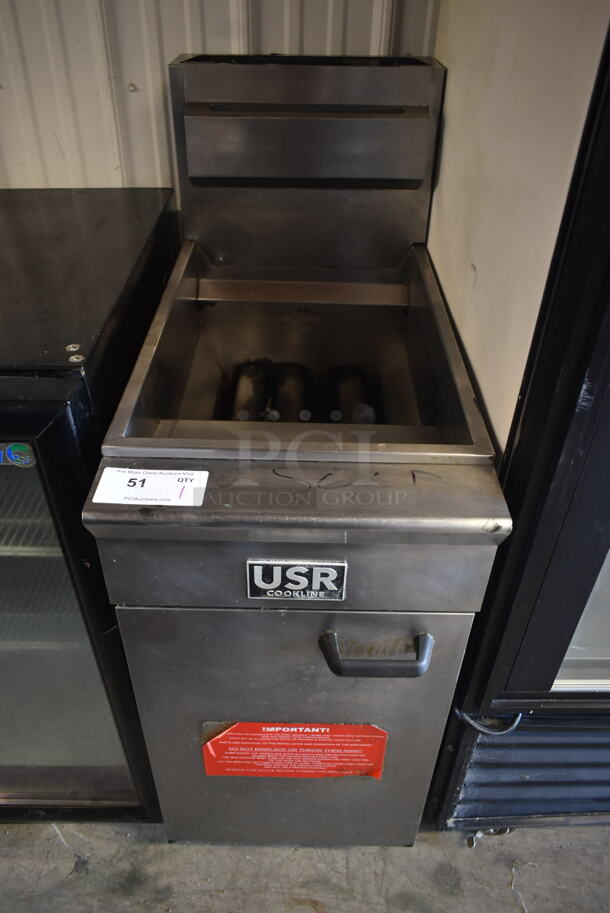 USR Cooking CF-40 Stainless Steel Commercial Floor Style Natural Gas Powered Deep Fat Fryer. 90,000 BTU. 