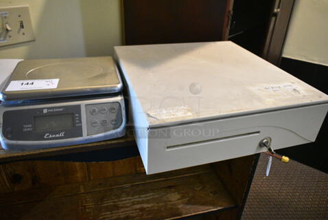 2 Various Items Including Metal Cash Drawer and San Jamar Escali Scale. 2 Times Your Bid! (check in) 