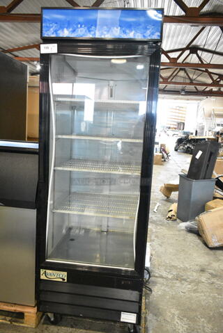 Avantco 178GDC23 Metal Commercial Single Door Reach In Cooler Merchandiser w/ Poly Coated Racks on Commercial Casters. 115 Volts, 1 Phase. Tested and Working!