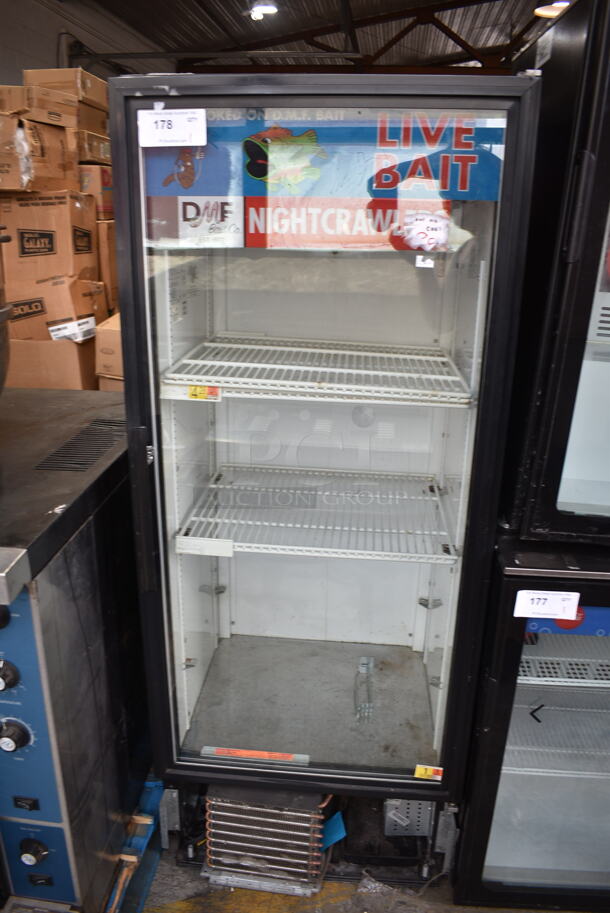 True GDM-12 Metal Commercial Single Door Reach In Cooler Merchandiser. 115 Volts, 1 Phase. Tested and Powers On But Does Not Get Cold