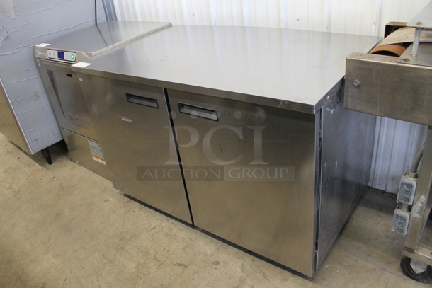 2018 Delfield UC4048P-STAR Stainless Steel Commercial 2 Door Undercounter Cooler on Commercial Casters. 115 Volts, 1 Phase. Cannot Test Due To Cut Power Cord
