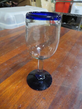 Acopa Blue Rimmed Wine Glass. 10XBID