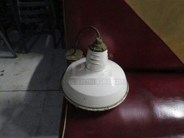 14 Inch VINTAGE White Metal Barn Light With Cage. 2XBID