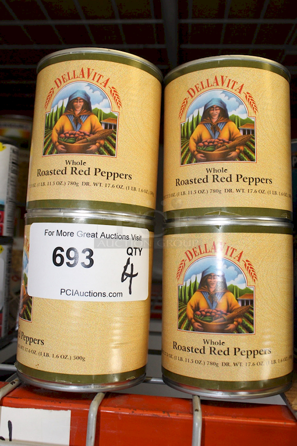 DellAVita Whole Roasted Red Peppers - 1Lb. 11-1/2oz Cans. 4x Your Bid