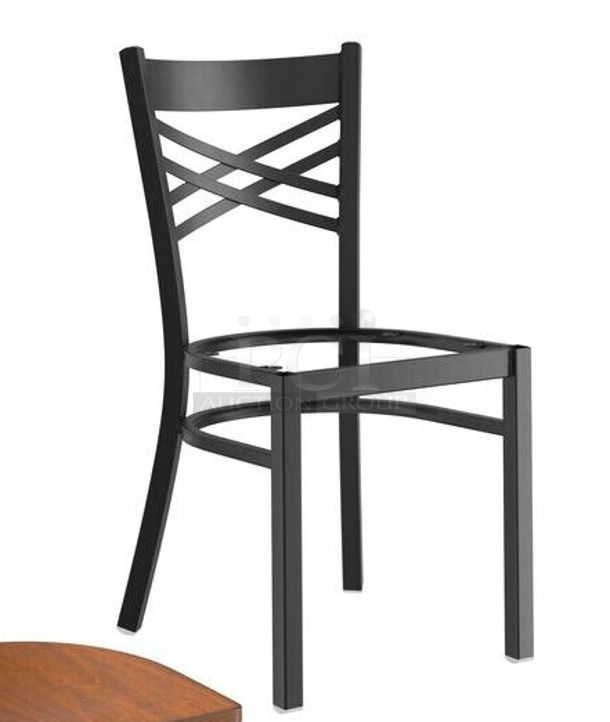 12 BRAND NEW SCRATCH AND DENT! Metal Dining Height Chairs w/ Black Seat Cushions. 12 Times Your Bid!